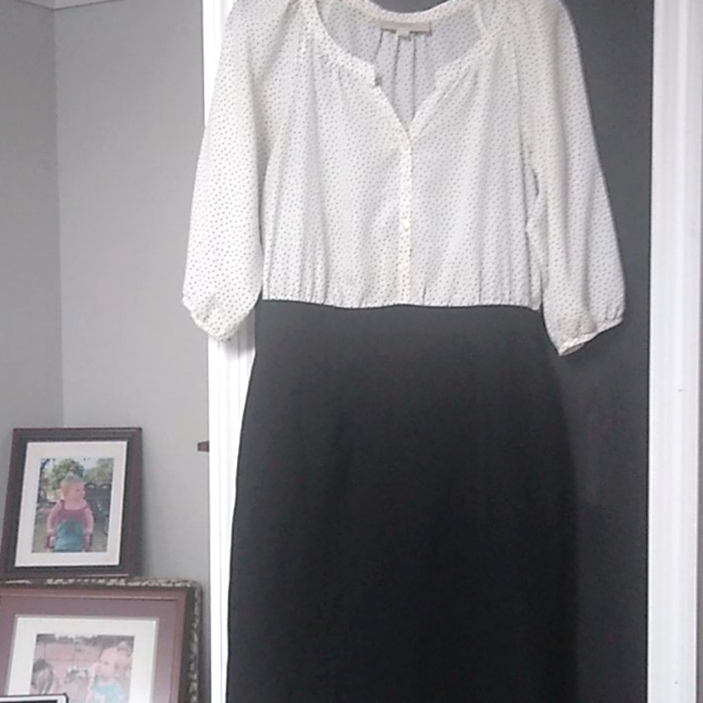 Loft work dress black and white dot detail